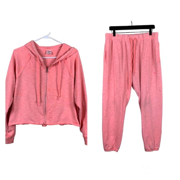PINK Summer Lounge Cotton 2-pc Hoodie and Pants Set - Size Medium Jacket, XL Pan - Picture 2 of 14